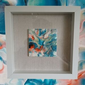 Absract Arcylic Art Pour Painted Stoneware Coaster Wall Shadow Box
